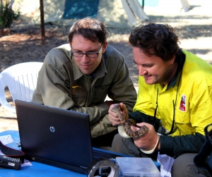 Brad Wilken and Dr Dane Trembath Skype with Brad’s students, Henbury Bush Blitz 2013                